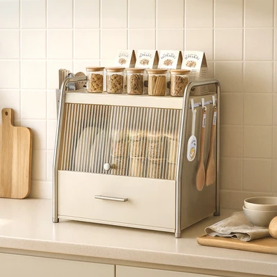 Gambar Stora Wetzel Rak Piring Dengan Organizer Dapur 3 Tingkat - Krem Beige