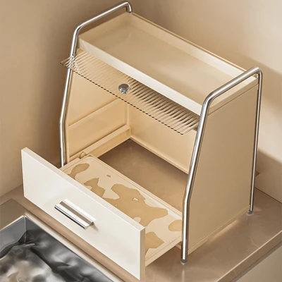 Gambar Stora Wetzel Rak Piring Dengan Organizer Dapur 3 Tingkat - Krem Beige