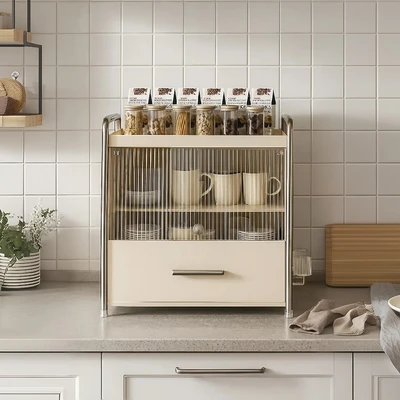 Gambar Stora Wetzel Rak Piring Dengan Organizer Dapur 3 Tingkat - Krem Beige