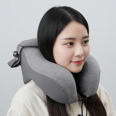 Gambar Passport Bantal Leher Curved Dengan Penutup Mata - Abu-Abu