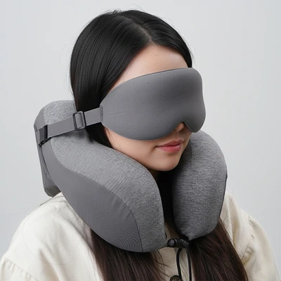 Gambar Passport Bantal Leher Curved Dengan Penutup Mata - Abu-Abu