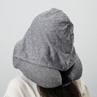 Gambar Passport Bantal Leher Memory Foam Dengan Hoodie - Abu-Abu