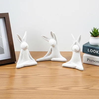 Gambar Informa Patung Miniatur Dekorasi Rabbit Set 3 pcs V1 - Putih