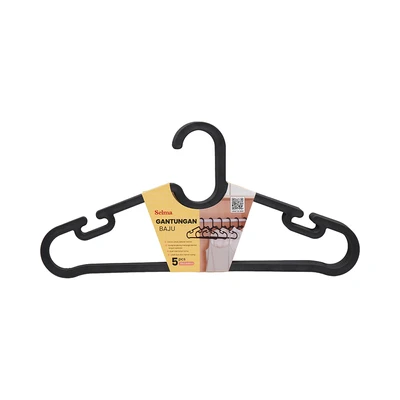 Gambar Selma Yovie Hanger Baju Plastik PP Basic 39 cm Set 5 pcs - Hitam