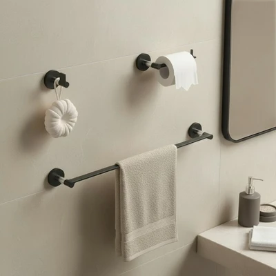 Gambar Acroz Set Gantungan Dinding Kamar Mandi - Hitam