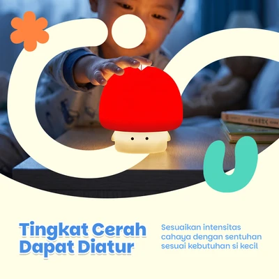 Gambar Informa Lampu Tidur Rechargeable Fungo 11x11x12 cm - Merah