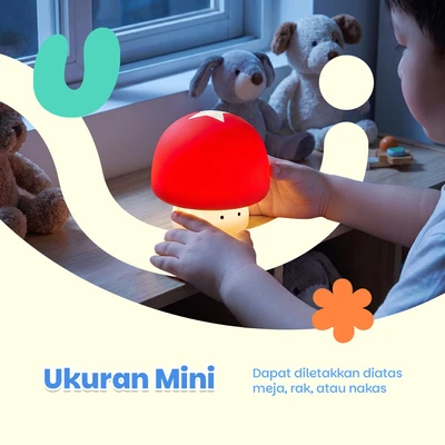Gambar Informa Lampu Tidur Rechargeable Fungo 11x11x12 cm - Merah