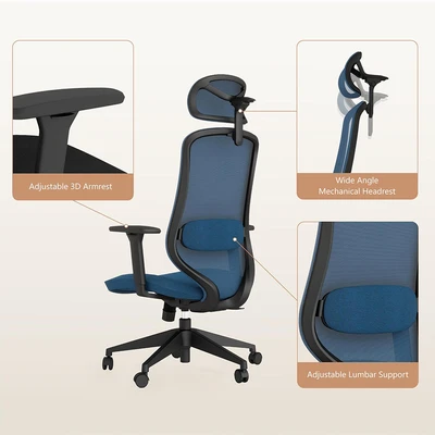 Gambar Sieben Koda Kursi Kantor Sandaran Tinggi - Biru