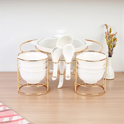 Gambar Appetite Sara Mangkuk Saji Porcelain Dengan Rak Set 7 pcs - Putih