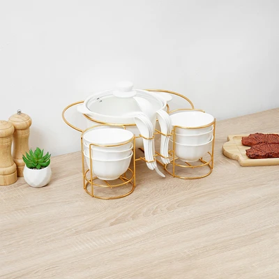 Gambar Appetite Sara Mangkuk Saji Porcelain Dengan Rak Set 7 pcs - Putih