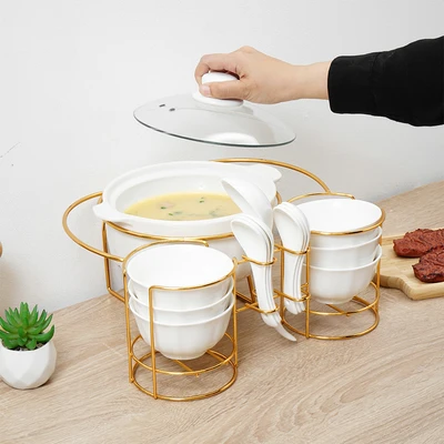 Gambar Appetite Sara Mangkuk Saji Porcelain Dengan Rak Set 7 pcs - Putih