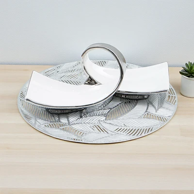 Gambar Appetite Lacer Tatakan Piring Round Leaf 38x38 cm Set 4 pcs - Silver