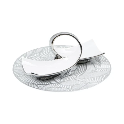 Gambar Appetite Lacer Tatakan Piring Round Leaf 38x38 cm Set 4 pcs - Silver