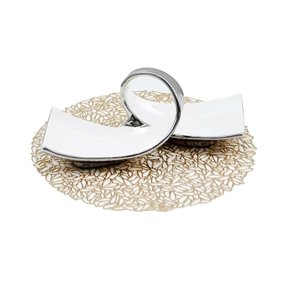 Gambar Appetite Lacer Tatakan Piring Round Leaf 38x28 cm Set 4 pcs - Gold