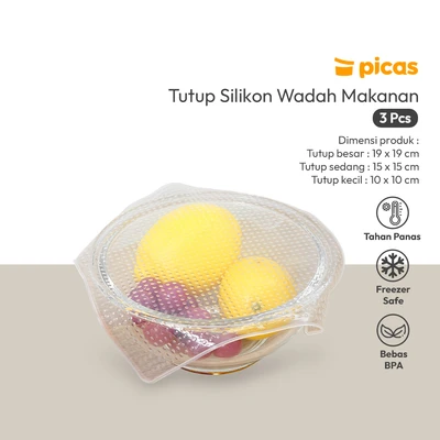 Gambar Picas Tutup Silikon Wadah Makanan Square Set 3 pcs Transparan