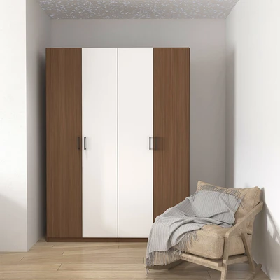 Gambar Informa Kenzie Lemari Pakaian 4 Pintu - Cokelat Walnut/Putih