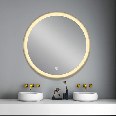 Gambar Informa Cermin Dinding Dekorasi LED Aluminium Round 60x60 cm - Cokelat Natural