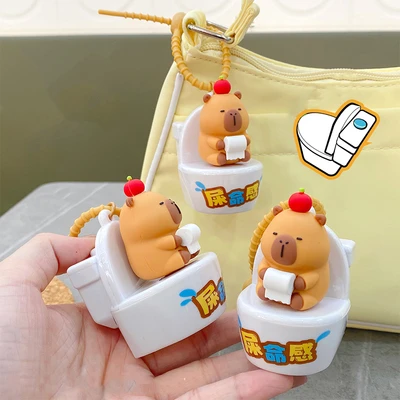 Gambar Capybara Gantungan Kunci Handrope Toilet - Cokelat/putih