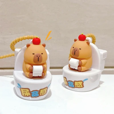 Gambar Capybara Gantungan Kunci Handrope Toilet - Cokelat/putih