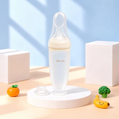 Gambar Kindla Botol Sendok Makan Bayi Squeeze Silikon 120 ml - Krem Beige