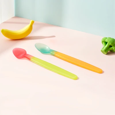 Gambar Kindla Sendok Makan Bayi Color Changing Silikon Set 2 Pcs - Mix