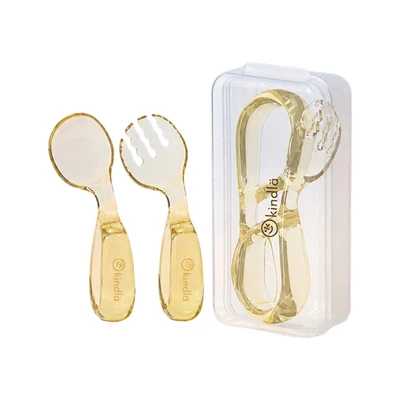 Gambar Kindla Sendok & Garpu Training Bayi PPSU Kiddie Grip Set 2 pcs - Cokelat