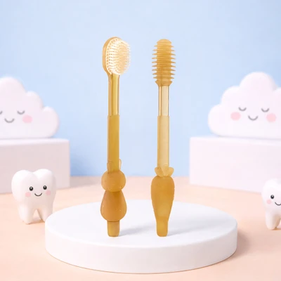 Gambar Kindla Sikat Gigi Training Bayi Silikon Set 2 pcs - Cokelat