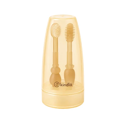 Gambar Kindla Sikat Gigi Training Bayi Silikon Set 2 pcs - Cokelat