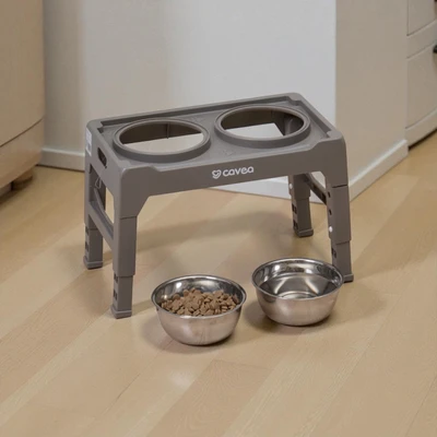 Gambar Cavea Set Tempat Makan Hewan Adjustable Elevated Ukuran S - Abu-Abu