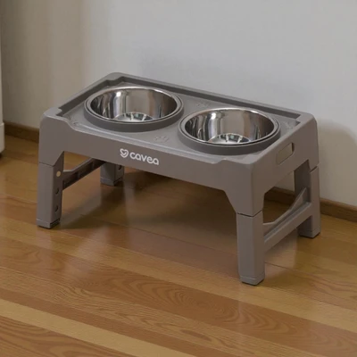 Gambar Cavea Set Tempat Makan Hewan Adjustable Elevated Ukuran S - Abu-Abu