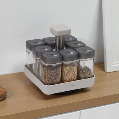 Gambar Culinart Wadah Bumbu Dapur Dengan Rak Rotating 100 ml Set 8 pcs - Abu-abu