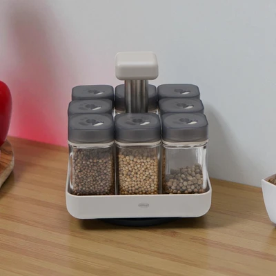 Gambar Culinart Wadah Bumbu Dapur Dengan Rak Rotating 100 ml Set 8 pcs - Abu-abu