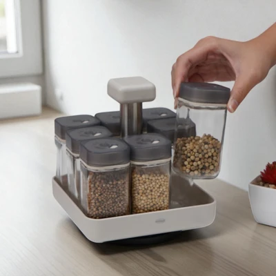 Gambar Culinart Wadah Bumbu Dapur Dengan Rak Rotating 100 ml Set 8 pcs - Abu-abu