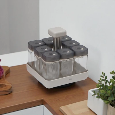 Gambar Culinart Wadah Bumbu Dapur Dengan Rak Rotating 100 ml Set 8 pcs - Abu-abu