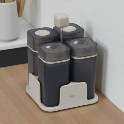 Gambar Culinart Wadah Bumbu & Botol Minyak Dengan Rak Rotating Set 4 pcs - Abu-abu