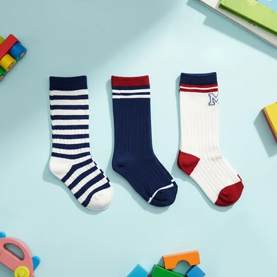 Gambar Ataru Set 3 Pasang Kaos Kaki Anak Crew - Biru Navy/Merah