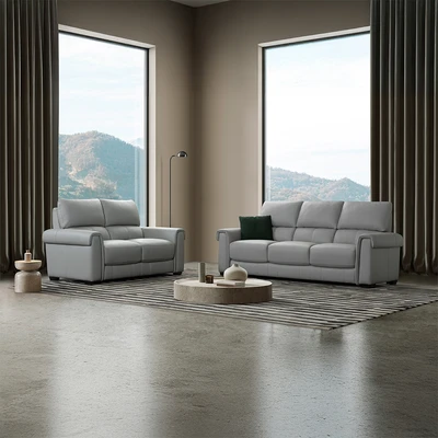 Gambar Ferrara Bern Set Sofa Kulit 2 & 3 Seater - Abu-Abu