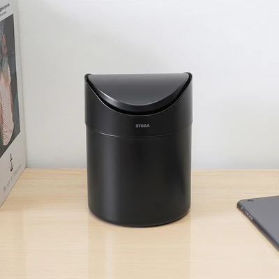Gambar Stora Tempat Sampah Meja Tutup Swing Stainless Steel 1.5 Liter - Hitam