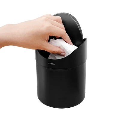 Gambar Stora Tempat Sampah Meja Tutup Swing Stainless Steel 1.5 Liter - Hitam