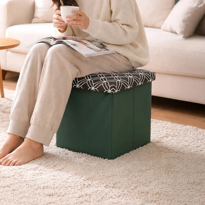 Gambar Stora Bangku Ottoman Lipat Fabric Hexa - Hijau