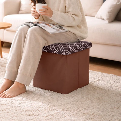 Gambar Stora Bangku Ottoman Lipat Fabric Hexa - Cokelat