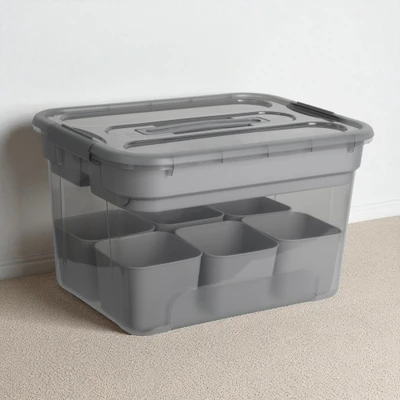 Gambar Stora Kotak Penyimpanan Modular Dengan Tray & Cups 38.5x28.8x24 cm - Abu-Abu
