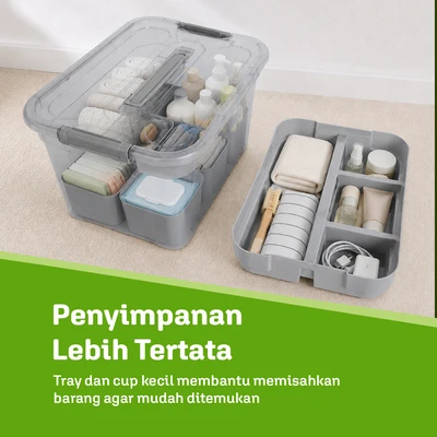 Gambar Stora Kotak Penyimpanan Modular Dengan Tray & Cups 38.5x28.8x24 cm - Abu-Abu