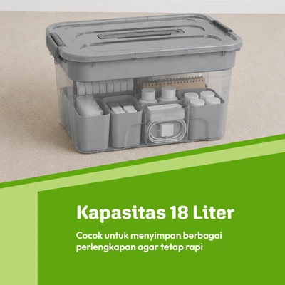 Gambar Stora Kotak Penyimpanan Modular Dengan Tray & Cups 38.5x28.8x24 cm - Abu-Abu
