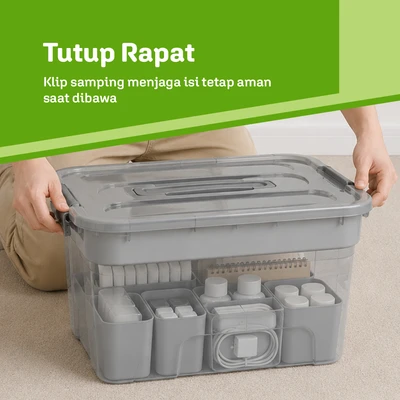 Gambar Stora Kotak Penyimpanan Modular Dengan Tray & Cups 38.5x28.8x24 cm - Abu-Abu