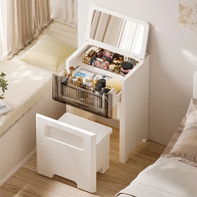 Gambar Stora Kabinet Penyimpanan Kosmetik Dengan Cermin & Kursi - Putih