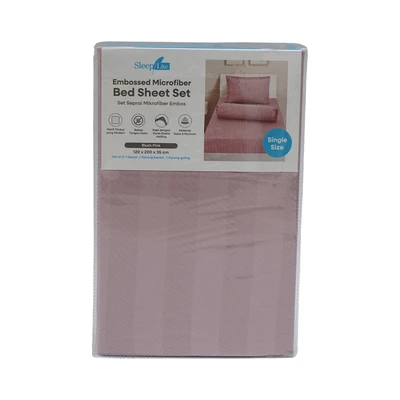 Gambar Sleeplite 120x200 cm Set 3 Pcs Seprai Single Microfiber Emboss - Pink Blush