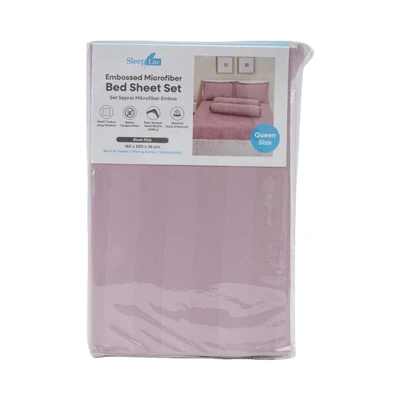 Gambar Sleeplite 160x200 cm Set 5 Pcs Seprai Queen Microfiber Emboss - Pink Blush