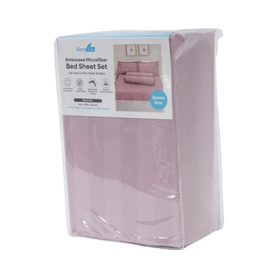 Gambar Sleeplite 160x200 cm Set 5 Pcs Seprai Queen Microfiber Emboss - Pink Blush
