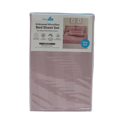 Gambar Sleeplite 180x200 cm Set 5 Pcs Seprai King Microfiber Emboss - Pink Blush